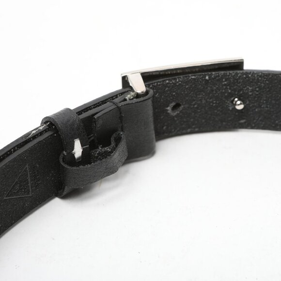 Guess Leather Belt Crystal Rhinestone Buckle Black Silver Bling Logo - Picture 10 of 11